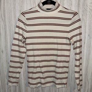 Talbots Cream and Brown Striped Sweater